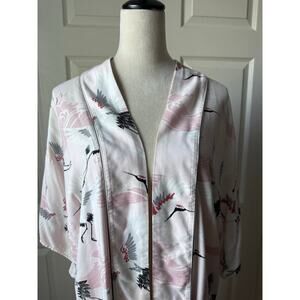 Forever 21 Pink Crane Kimono Robe Cover Up Open Front Size S Resort Bridal
